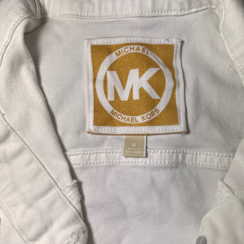 MICHAEL Michael Kors White Denim Jacket with Gold Logo